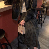 90s fashion Internet Celebrity Homemade Retro Plaid Pleated Skirt Women's Spring and Autumn New Preppy Style High Waist Slimming A- line Skirt